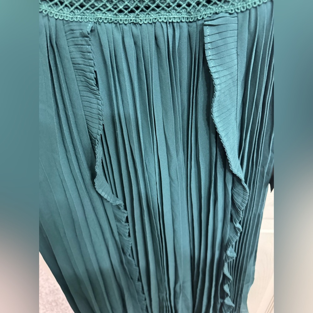 Lulus Never a Dull Moment Emerald Green Tie-Strap Pleated Midi Dress XXS - Picture 11 of 11